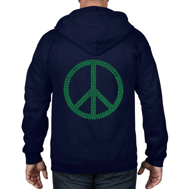 Peace Symbol Marijuana Leaf Full Zip Hoodie XL / Navy Blue