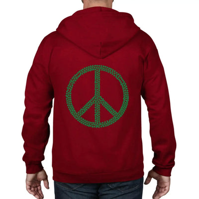 Peace Symbol Marijuana Leaf Full Zip Hoodie XL / Red