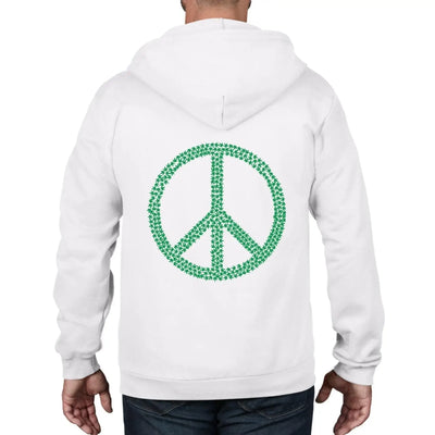 Peace Symbol Marijuana Leaf Full Zip Hoodie XL / White