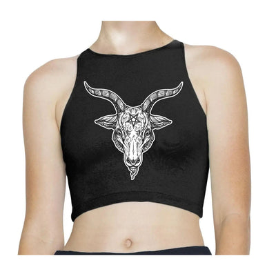 Pentagram Goat of Mendes Pagan Sleeveless High Neck Crop Top XS / Black