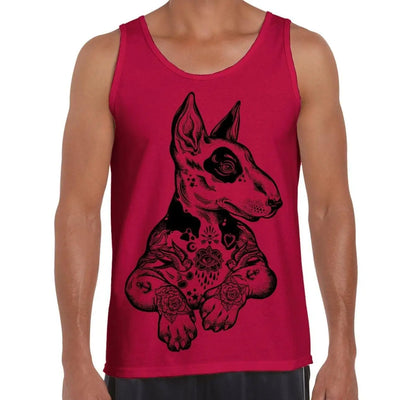 Pit Bull Terrier With Tattoos Hipster Large Print Men's Vest Tank Top Medium / Red