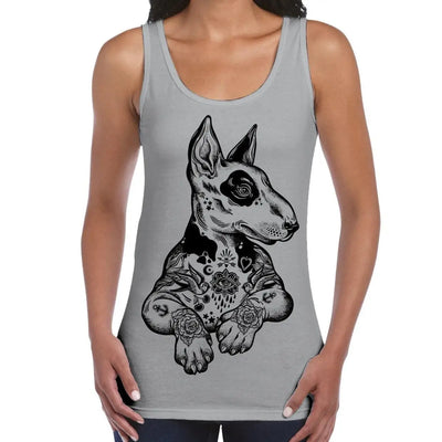 Pit Bull Terrier With Tattoos Hipster Large Print Women's Vest Tank Top XL / Light Grey