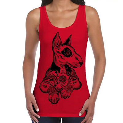 Pit Bull Terrier With Tattoos Hipster Large Print Women's Vest Tank Top XL / Red