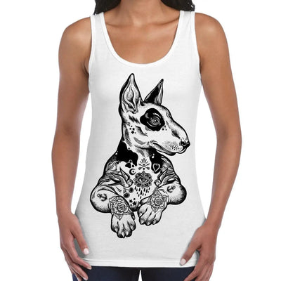 Pit Bull Terrier With Tattoos Hipster Large Print Women's Vest Tank Top XL / White