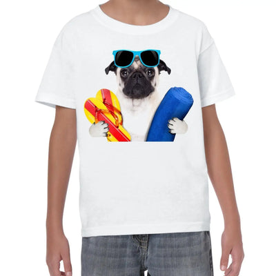 Pug Dog On Holiday Funny Children's T-Shirt 7-8