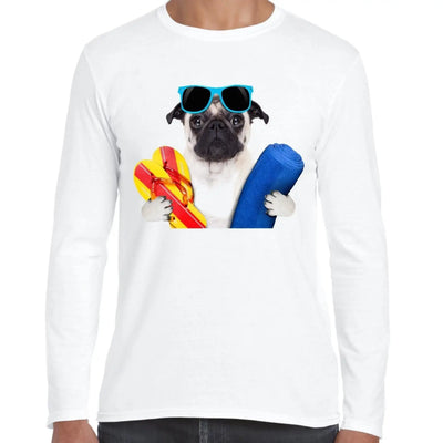 Pug Dog On Holiday Funny Men's Long Sleeve T-Shirt M