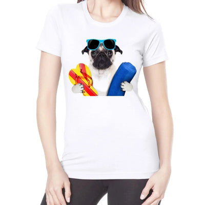 Pug Dog On Holiday Funny Women's T-Shirt L