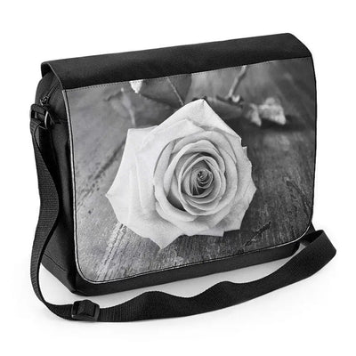 Rose Black and White Laptop Messenger Bag