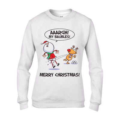 Santa Claus My Baubles Funny Christmas Women's Jumper \ Sweater L