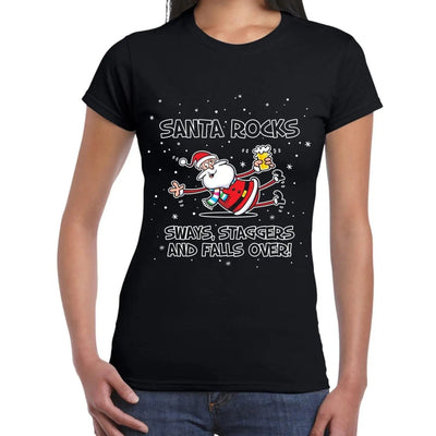 Santa Rocks Sways Staggers and Falls Over Funny Christmas Women's T-Shirt XL
