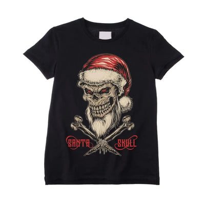 Santa Skull and Cross Bones Christmas Childrens Kids T-Shirt 7-8 / Black