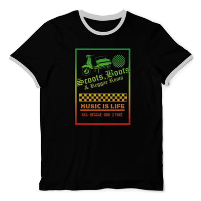Scoot Boots & Reggae Roots Contrast Ringer Ska T-Shirt XXL