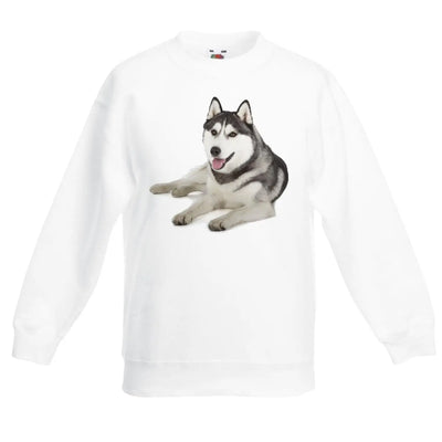 Siberian Huskie Dogs Animals Children's Toddler Kids Sweatshirt Jumper 12-13 / White