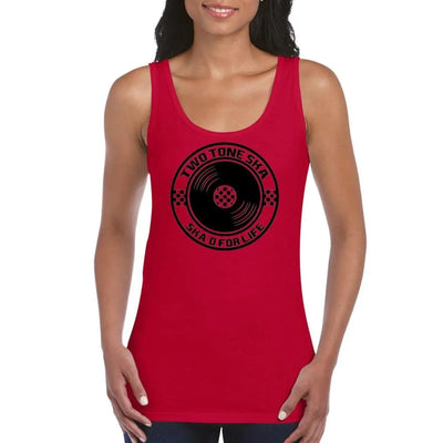 Ska 2 Tone Vinyl Women's Tank Vest Top L / Red