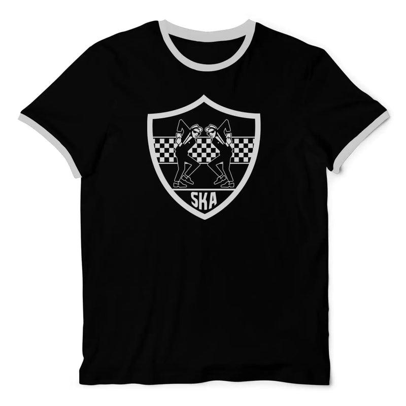 Ska Dancers Shield 2 Tone Rude Boy Contrast Ringer T-Shirt XL / Black