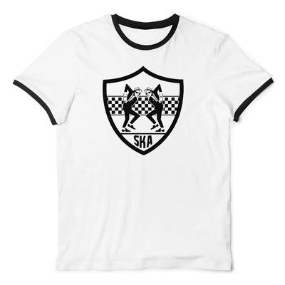 Ska Dancers Shield 2 Tone Rude Boy Contrast Ringer T-Shirt XL / White