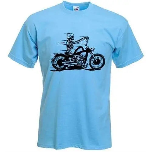 Skeleton Biker Mens T-Shirt L / Light Blue