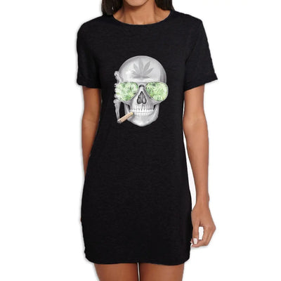 Skull Smoking Cannabis Women's T-Shirt Dress M