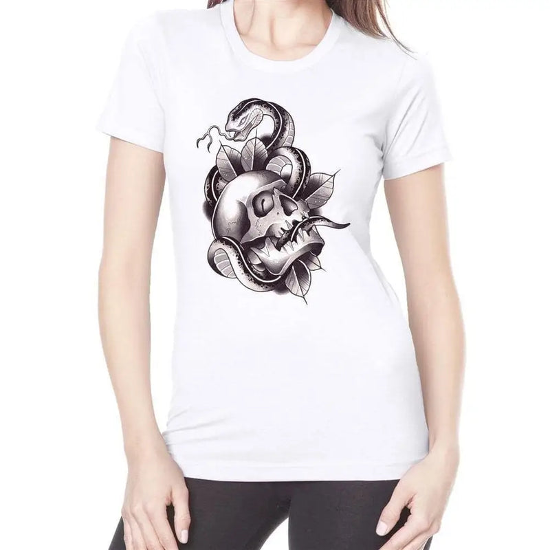 Skull & Snake Tattoo Ladies T Shirt