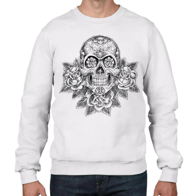 Skull with Roses Tattoo Men's Sweatshirt Jumper L / White