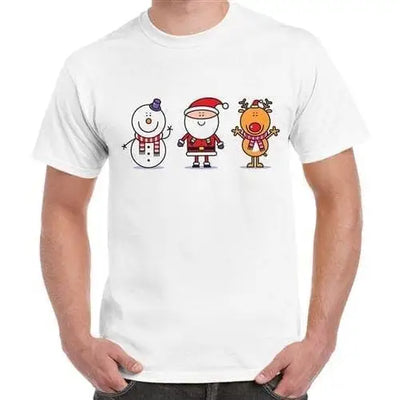 Snowman Santa & Rudolph Men's Christmas T-Shirt