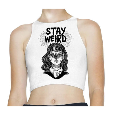 Stay Weird Witch Girl Hipster Sleeveless High Neck Crop Top XS / White