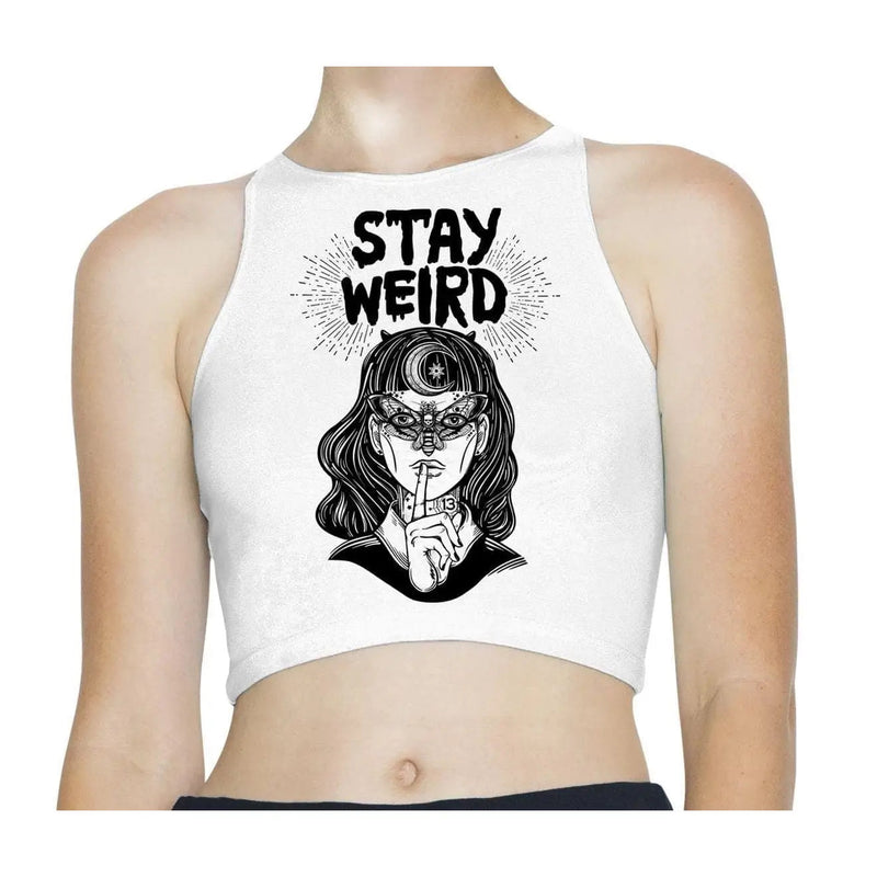 Stay Weird Witch Girl Hipster Sleeveless High Neck Crop Top XS / White