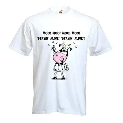 Stayin' Alive Cow Mens Vegetarian T-Shirt S / White