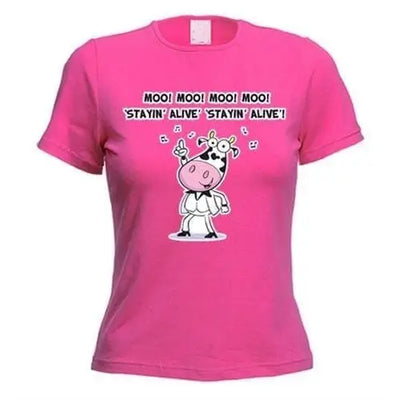 Stayin' Alive Cow Women's Vegetarian T-Shirt L / Dark Pink
