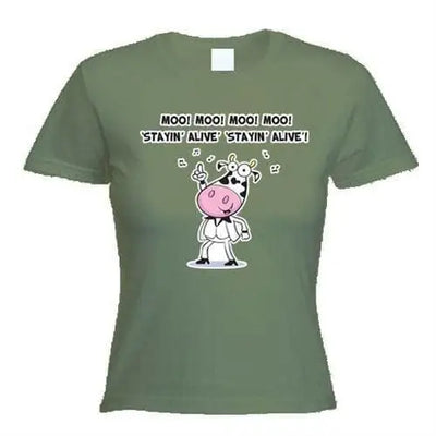 Stayin' Alive Cow Women's Vegetarian T-Shirt L / Khaki
