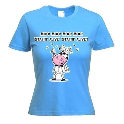 Stayin' Alive Cow Women's Vegetarian T-Shirt L / Light Blue