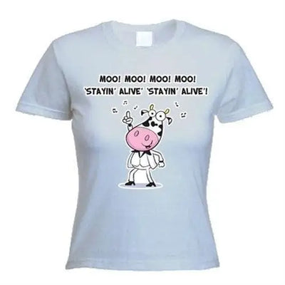 Stayin' Alive Cow Women's Vegetarian T-Shirt L / Light Grey