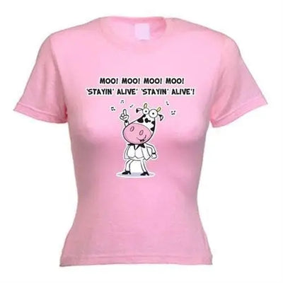 Stayin' Alive Cow Women's Vegetarian T-Shirt L / Light Pink