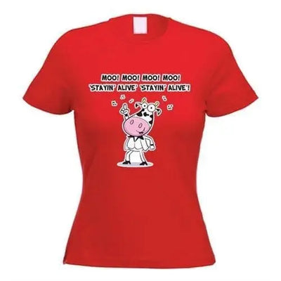 Stayin' Alive Cow Women's Vegetarian T-Shirt L / Red