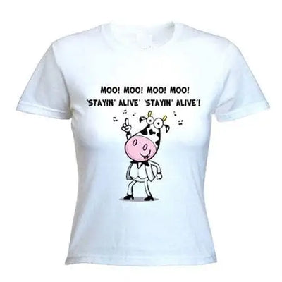 Stayin' Alive Cow Women's Vegetarian T-Shirt L / White