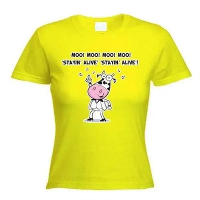 Stayin' Alive Cow Women's Vegetarian T-Shirt L / Yellow