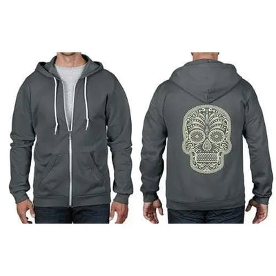 Sugar Skull Day Of The Dead Full Zip Hoodie 3XL / Charcoal