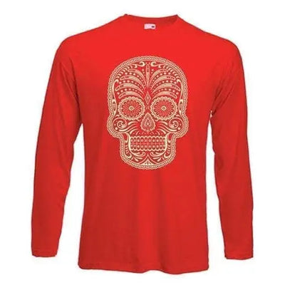 Sugar Skull Long Sleeve T-Shirt XXL / Red