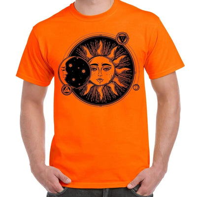 Sun and Moon Eclipse Hipster Tattoo Large Print Men's T-Shirt Medium / Orange