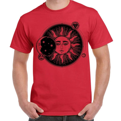Sun and Moon Eclipse Hipster Tattoo Large Print Men's T-Shirt Medium / Red