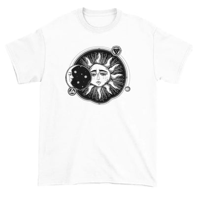 Sun and Moon Eclipse Hipster Tattoo Large Print Men's T-Shirt Medium / White