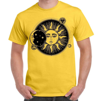 Sun and Moon Eclipse Hipster Tattoo Large Print Men's T-Shirt Medium / Yellow