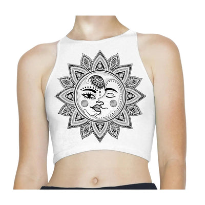 Sun and Moon Mandala Design Tattoo Hipster Sleeveless High Neck Crop Top L