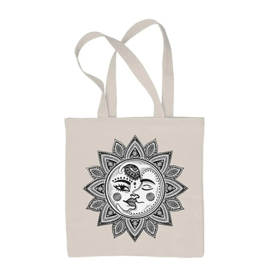 Sun and Moon Mandala Design Tattoo Hipster Large Print Tote Shoulder Shopping Bag Cream