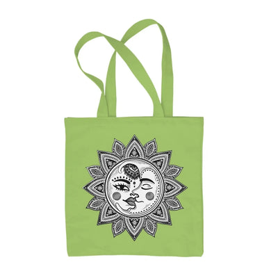 Sun and Moon Mandala Design Tattoo Hipster Large Print Tote Shoulder Shopping Bag Lime Green