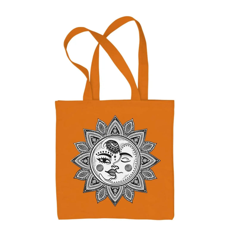 Sun and Moon Mandala Design Tattoo Hipster Large Print Tote Shoulder Shopping Bag Orange