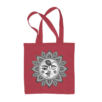 Sun and Moon Mandala Design Tattoo Hipster Large Print Tote Shoulder Shopping Bag Red