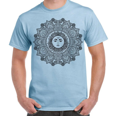 Sun Mandala Hipster Tattoo Large Print Men's T-Shirt 3XL / Light Blue