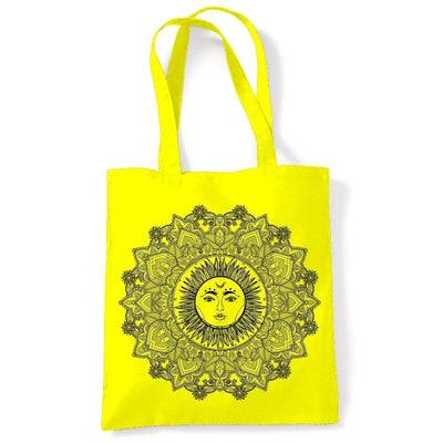Sun Mandala Hipster Tattoo Large Print Tote Shoulder Shopping Bag Yellow