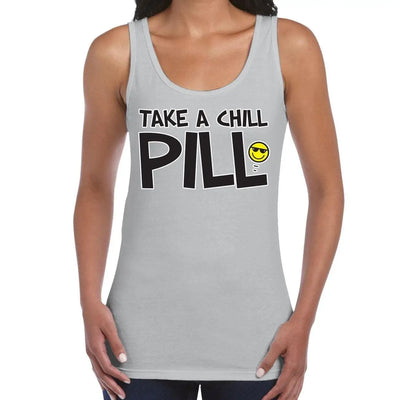 Take A Chill Pill Funny Slogan Women's Vest Tank Top L / Light Grey